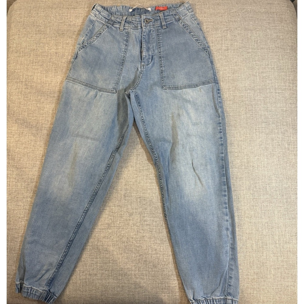 Womens Denim Jogger Jeans Light Wash Relaxed Fit Elastic Cuff Ankleâ Size 1/25